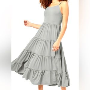 Heather grey tiered midi dress.